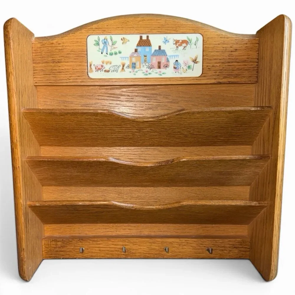 Heartland International Vintage Wood Letter Rack Key Hooks Cottagecore 90s Decor